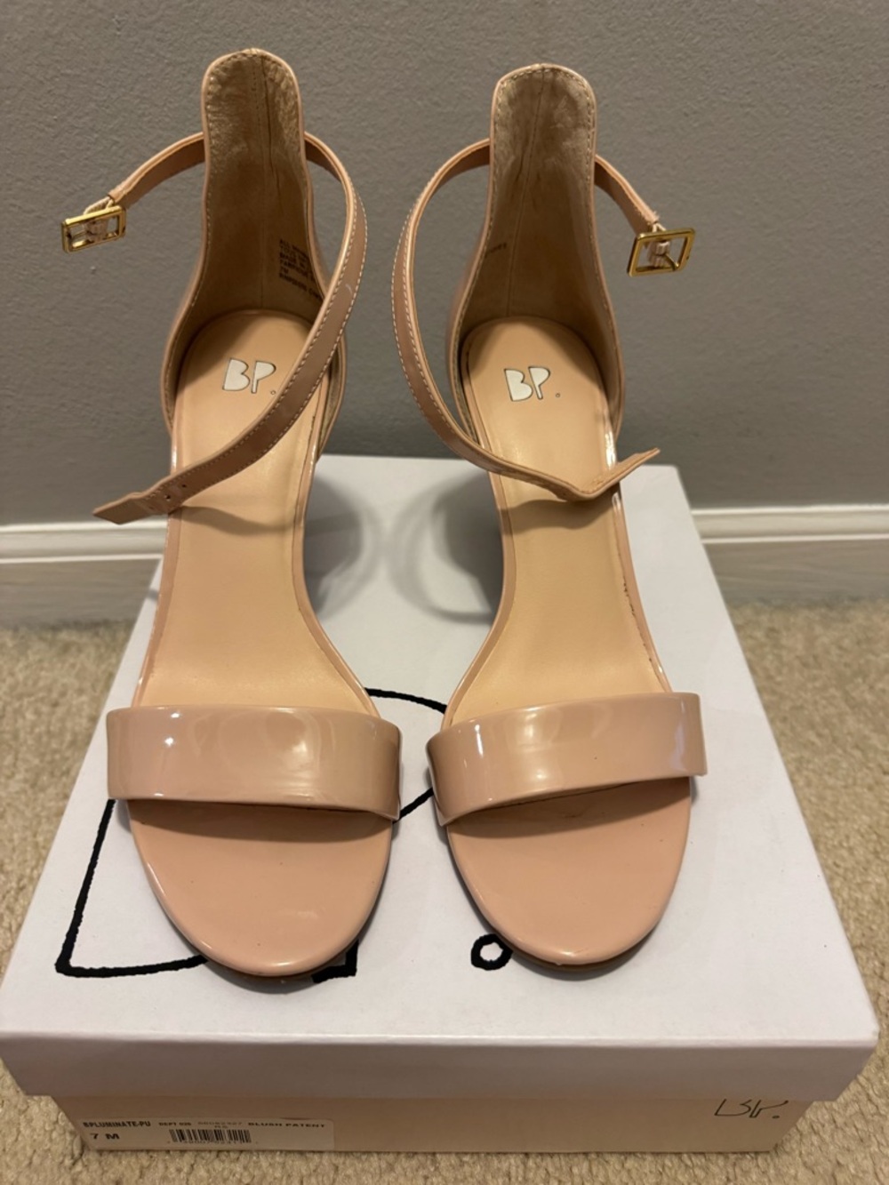 bp Nude Patent Ankle-Strap Heeled Sandals
